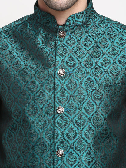 Men'S Woven Design Nehru Jacket And Kurta Pyjama Set