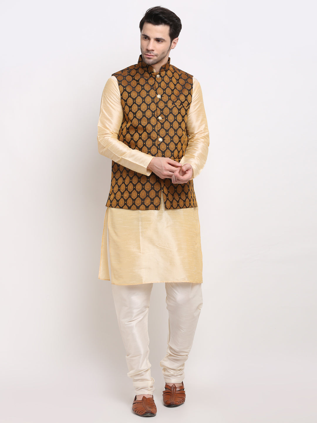 Dupion Silk Self-Design Kurta Set With Jacket