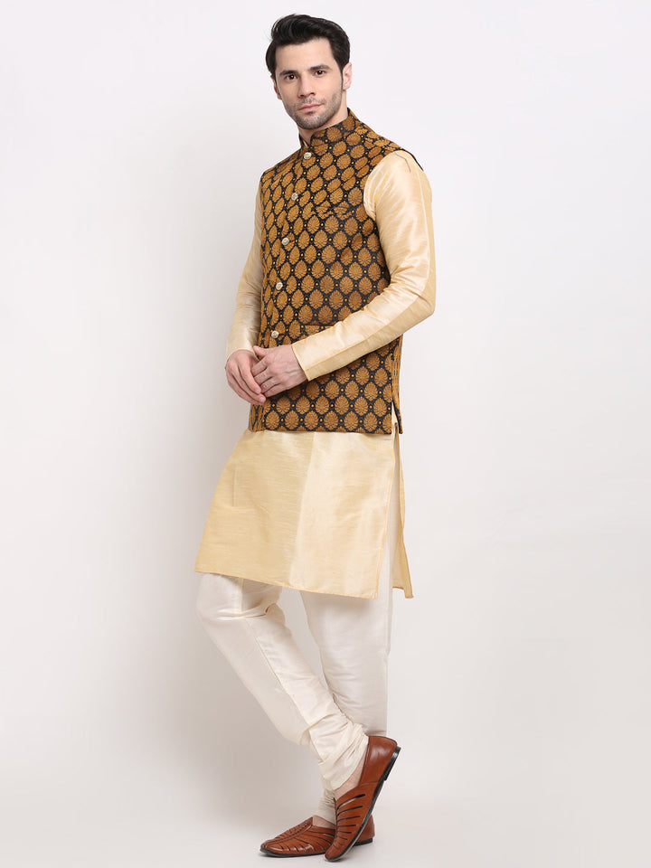 Dupion Silk Self-Design Kurta Set With Jacket
