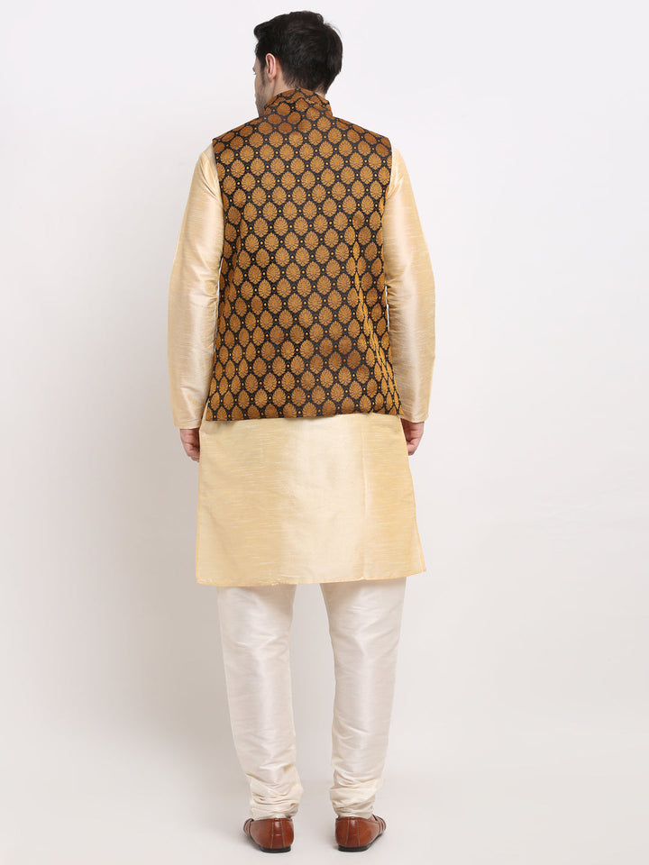Dupion Silk Self-Design Kurta Set With Jacket