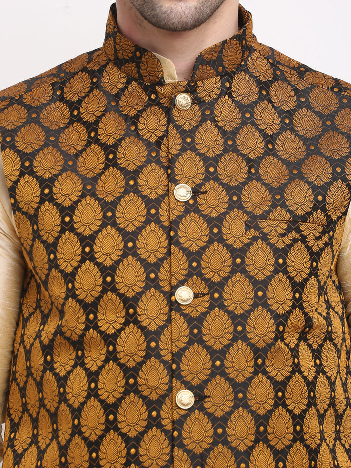 Dupion Silk Self-Design Kurta Set With Jacket