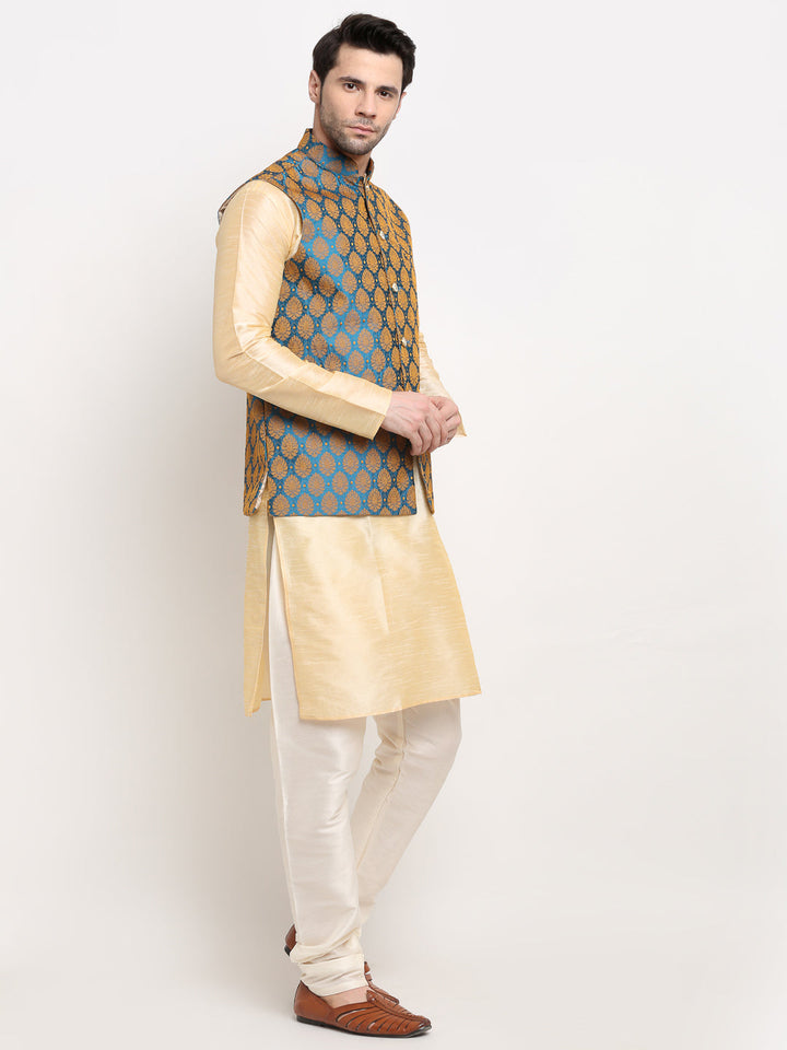 Dupion Silk Self-Design Kurta Set With Jacket