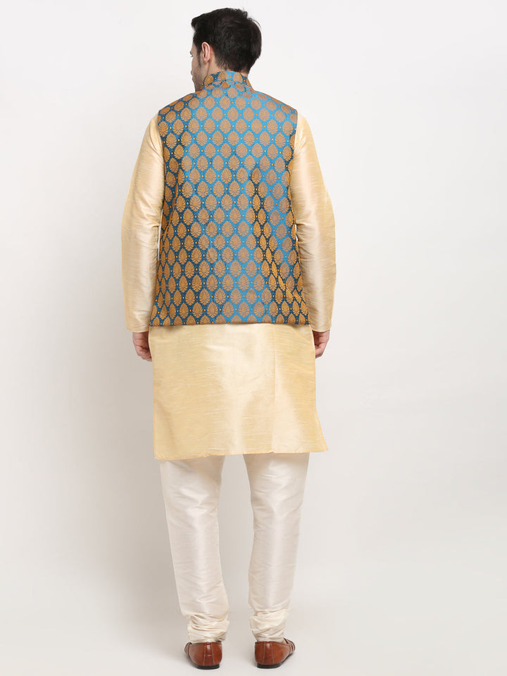 Dupion Silk Self-Design Kurta Set With Jacket