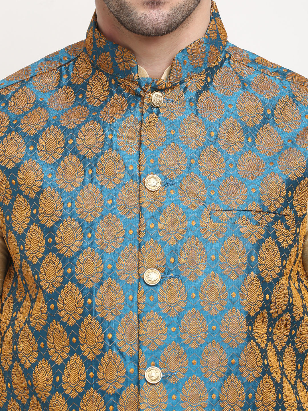 Dupion Silk Self-Design Kurta Set With Jacket