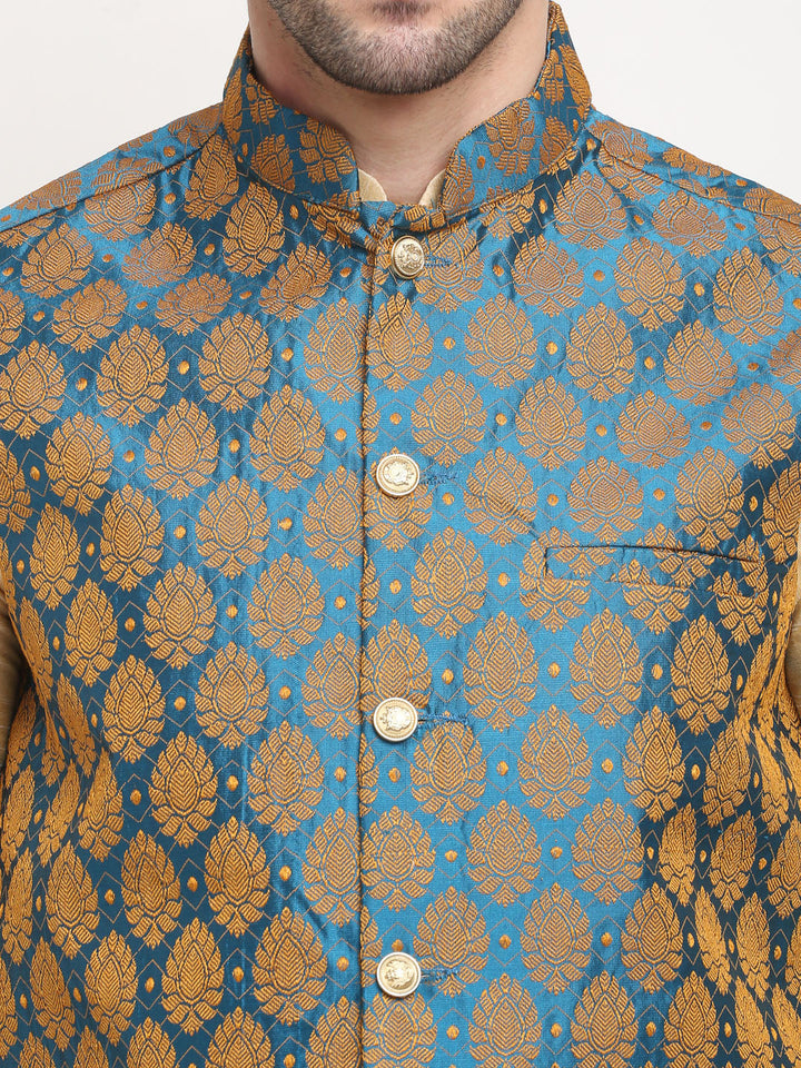 Dupion Silk Self-Design Kurta Set With Jacket