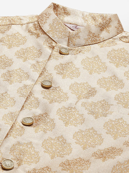 Men'S Solid Kurta Pyjama With Floral Printed Nehru Jacket