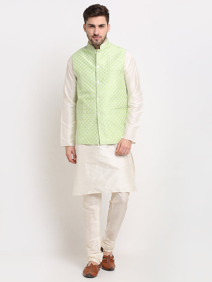 Men Embroidered Nehru Jacket &amp; Kurta Pyjama