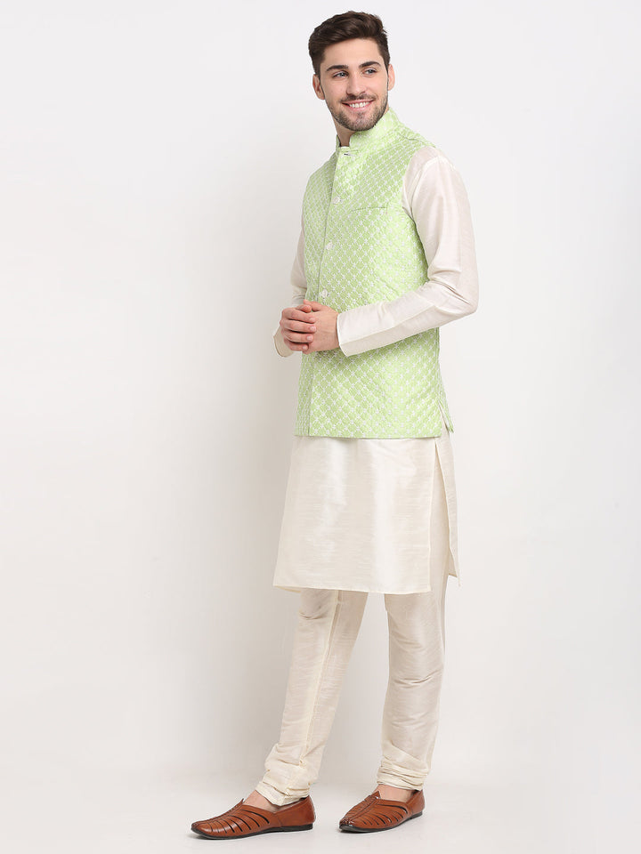 Men Embroidered Nehru Jacket &amp; Kurta Pyjama