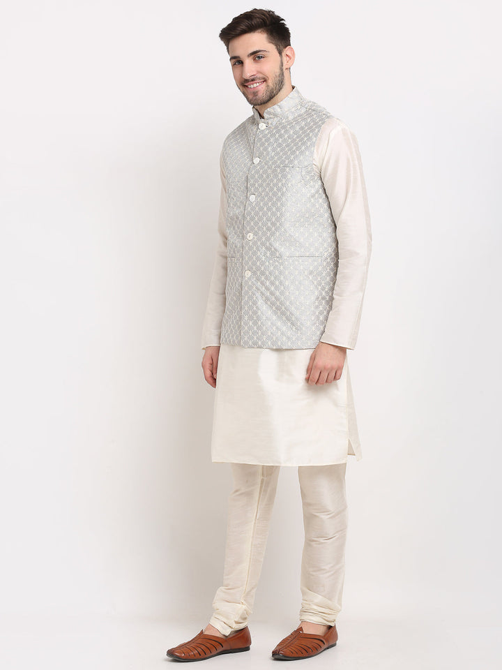 Men Embroidered Nehru Jacket &amp; Kurta Pyjama