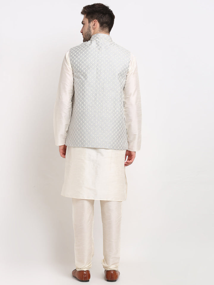Men Embroidered Nehru Jacket &amp; Kurta Pyjama