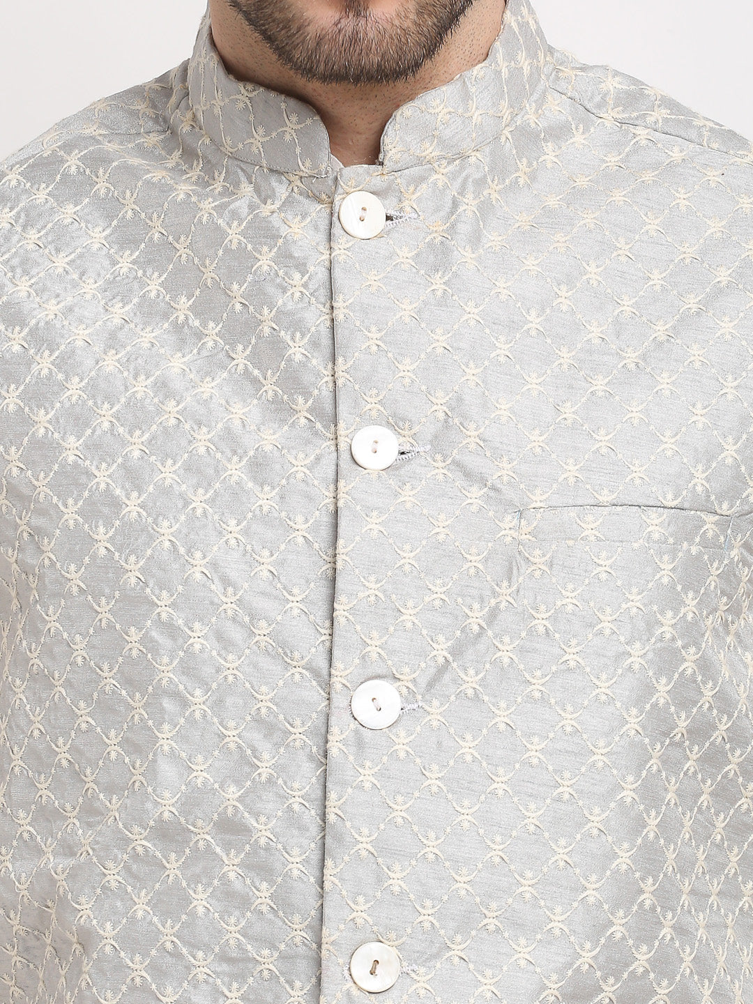 Men Embroidered Nehru Jacket &amp; Kurta Pyjama