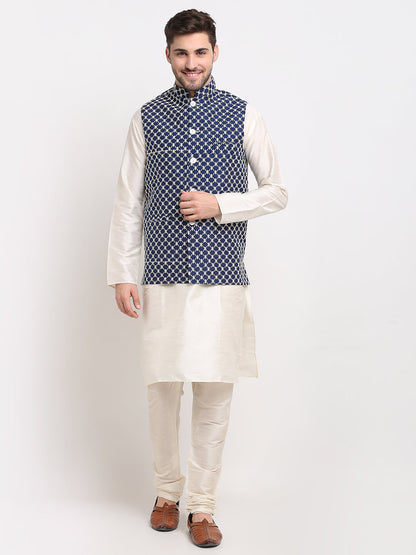 Men Embroidered Nehru Jacket & Kurta Pyjama