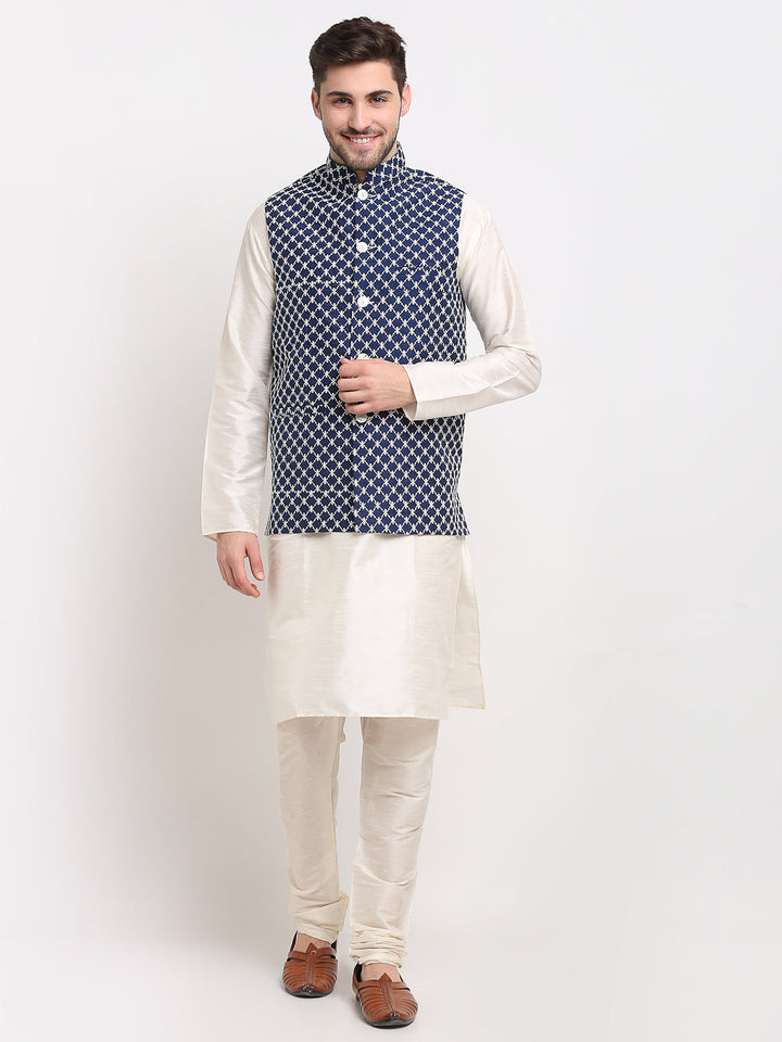 Men Embroidered Nehru Jacket &amp; Kurta Pyjama