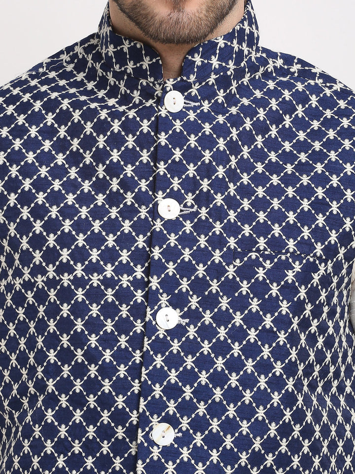 Men Embroidered Nehru Jacket &amp; Kurta Pyjama