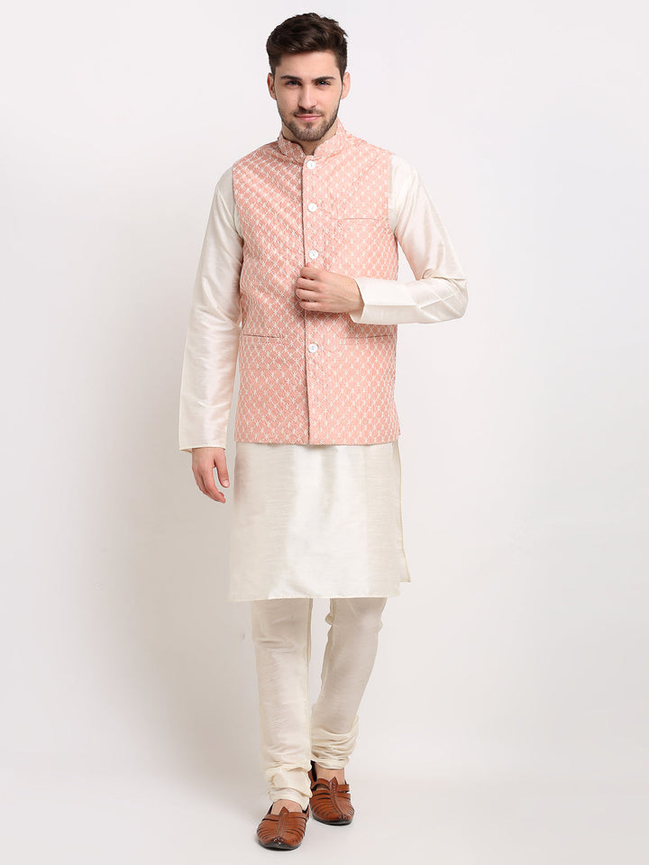 Men Embroidered Nehru Jacket &amp; Kurta Pyjama