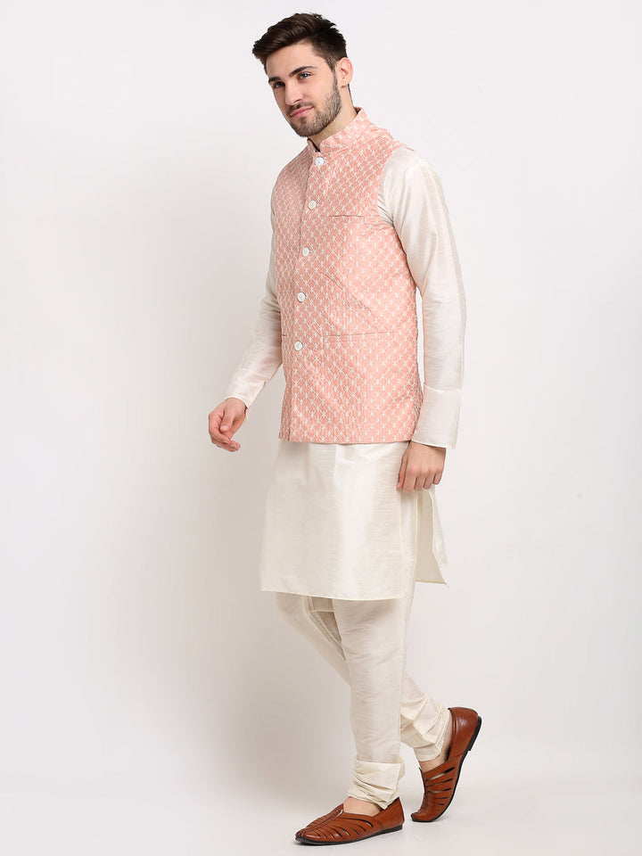 Men Embroidered Nehru Jacket &amp; Kurta Pyjama