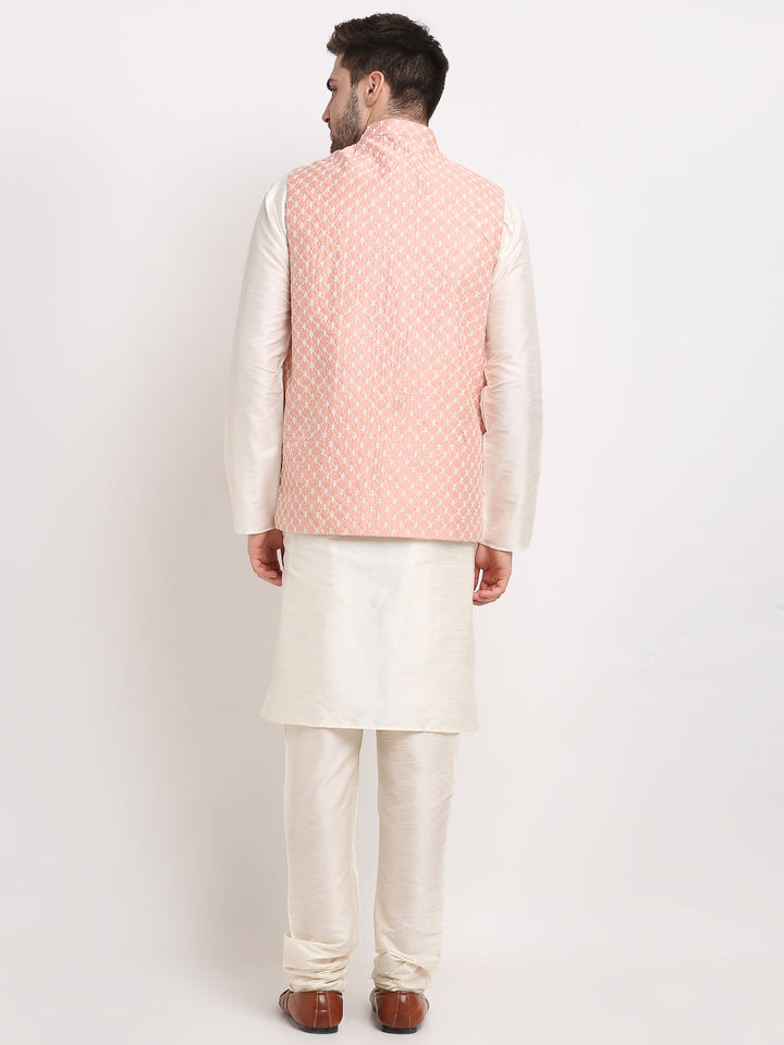 Men Embroidered Nehru Jacket &amp; Kurta Pyjama