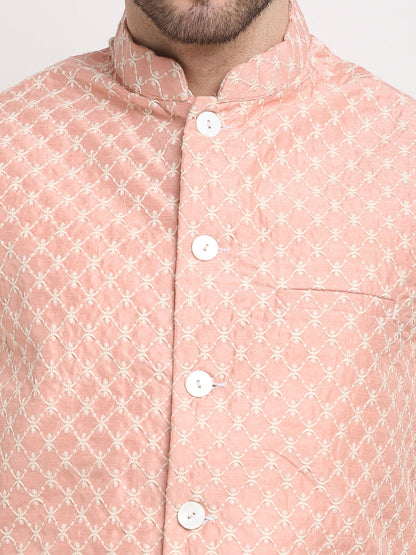 Men Embroidered Nehru Jacket & Kurta Pyjama