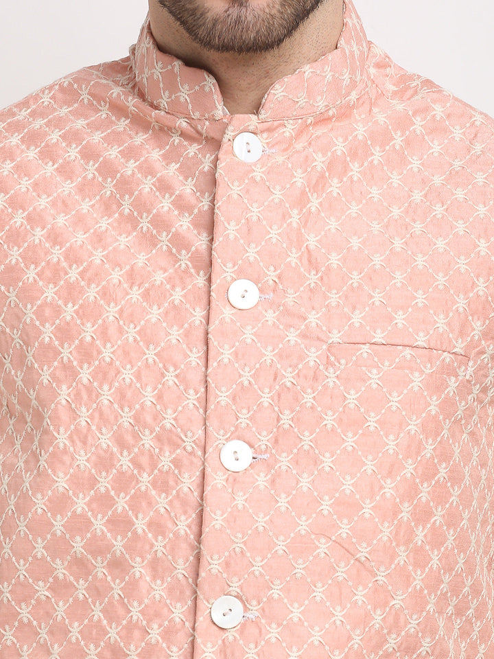 Men Embroidered Nehru Jacket &amp; Kurta Pyjama