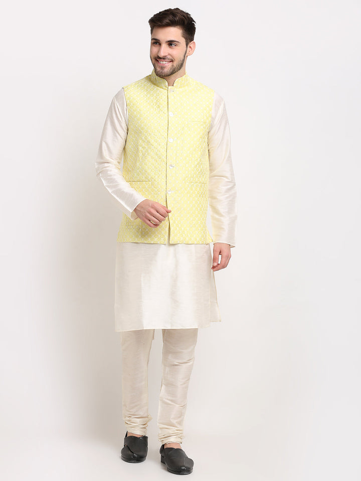 Men Embroidered Nehru Jacket &amp; Kurta Pyjama