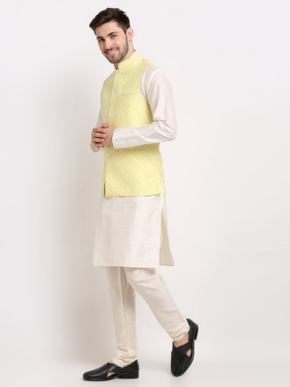 Men Embroidered Nehru Jacket & Kurta Pyjama