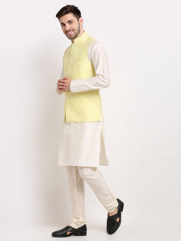 Men Embroidered Nehru Jacket &amp; Kurta Pyjama