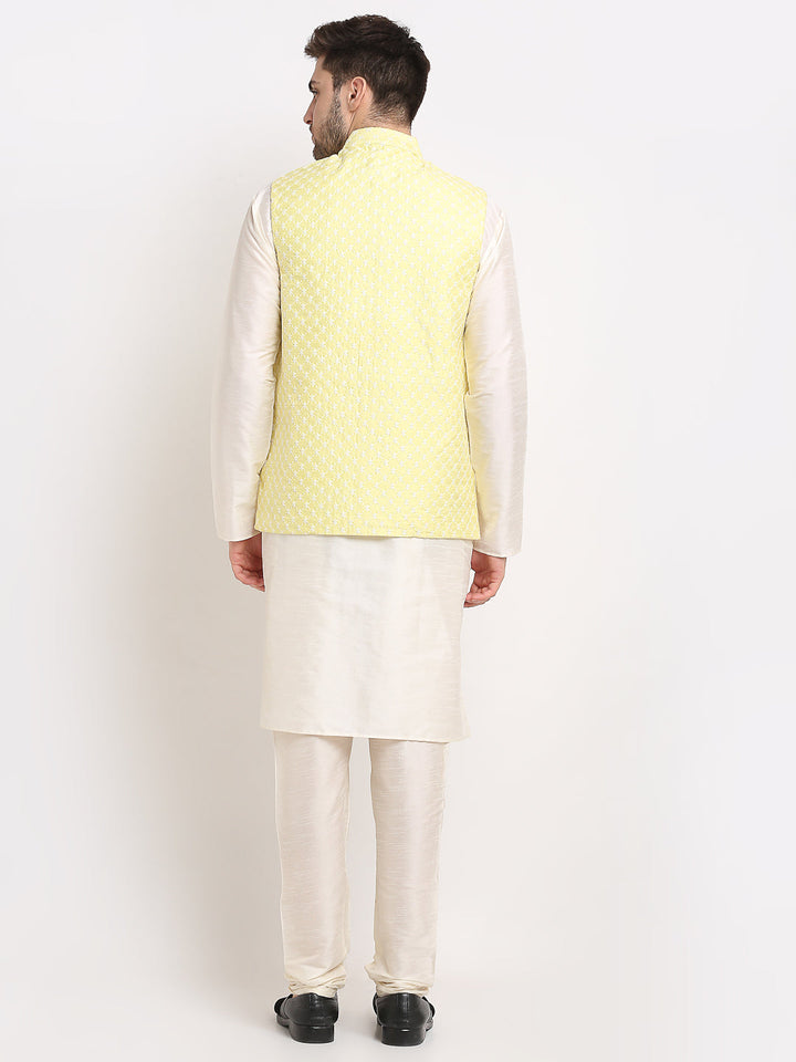 Men Embroidered Nehru Jacket &amp; Kurta Pyjama