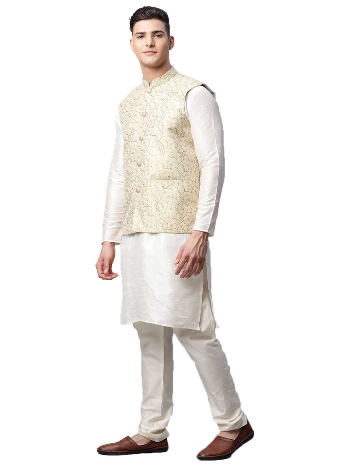 Men Dupion Silk Kurta Pyjama With Nehru Jacket