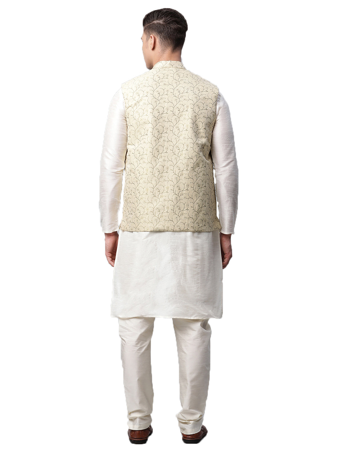 Men Dupion Silk Kurta Pyjama With Nehru Jacket