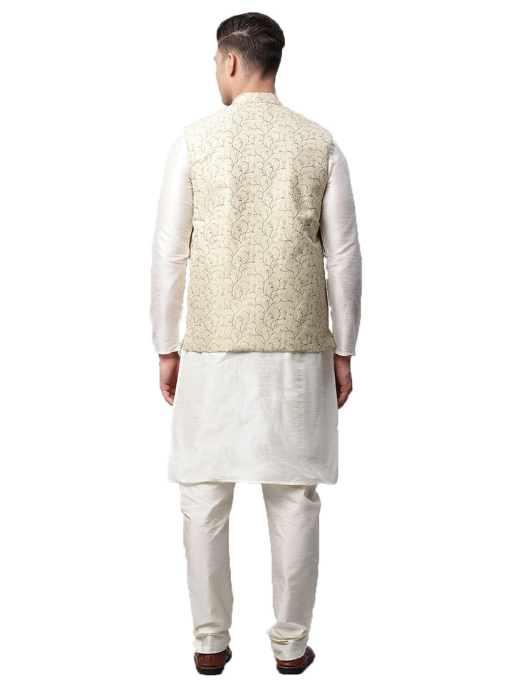 Men Dupion Silk Kurta Pyjama With Nehru Jacket