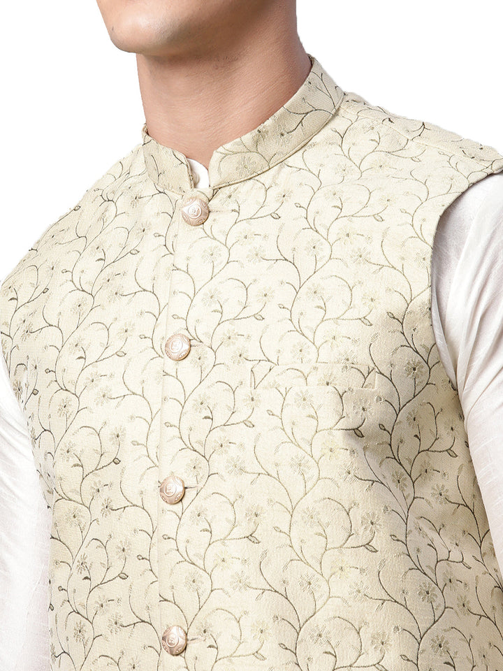Men Dupion Silk Kurta Pyjama With Nehru Jacket