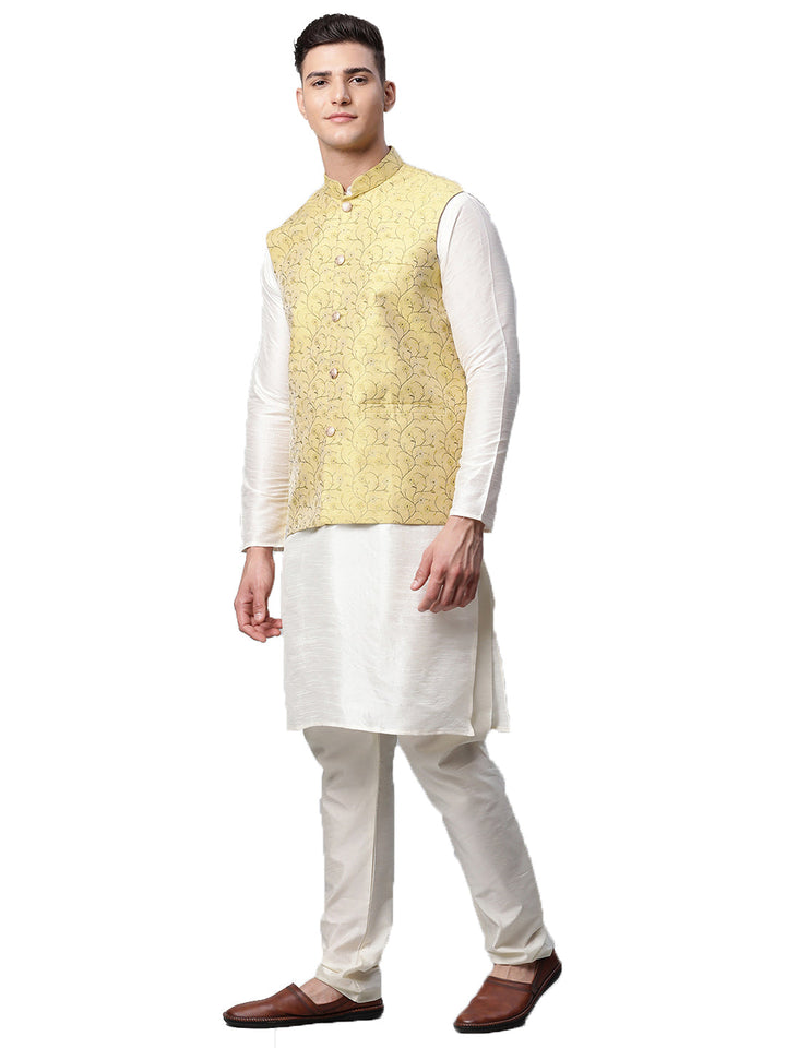 Men Dupion Silk Kurta Pyjama With Nehru Jacket