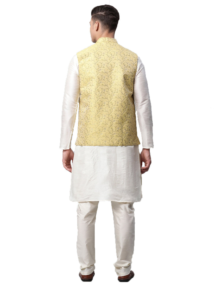 Men Dupion Silk Kurta Pyjama With Nehru Jacket