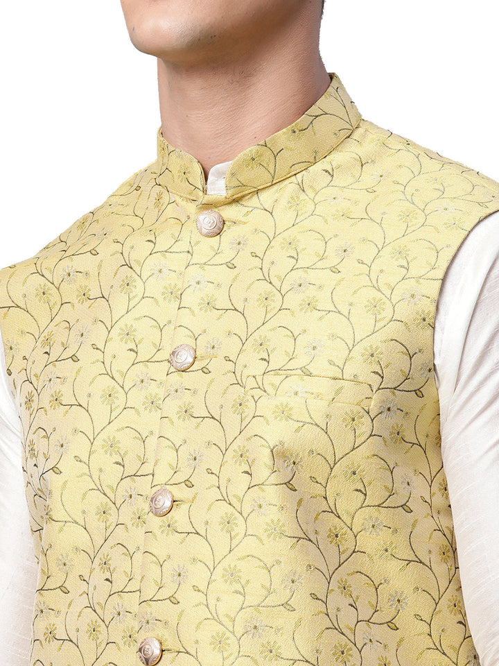 Men Dupion Silk Kurta Pyjama With Nehru Jacket