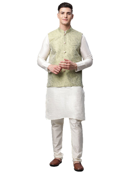 Men Dupion Silk Kurta Pyjama With Nehru Jacket