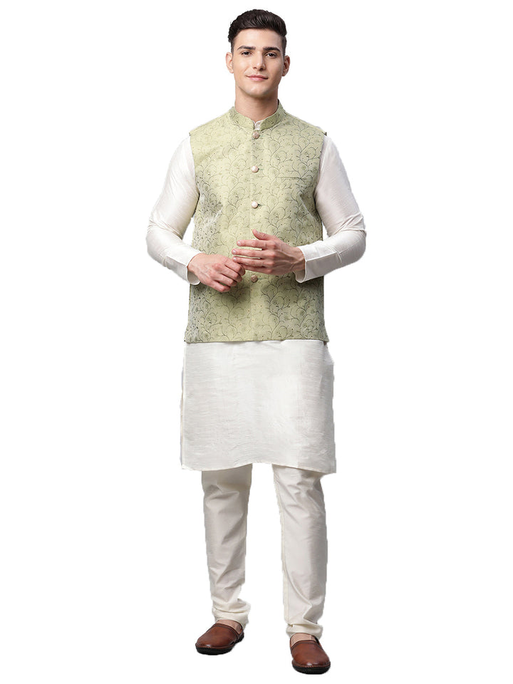 Men Dupion Silk Kurta Pyjama With Nehru Jacket