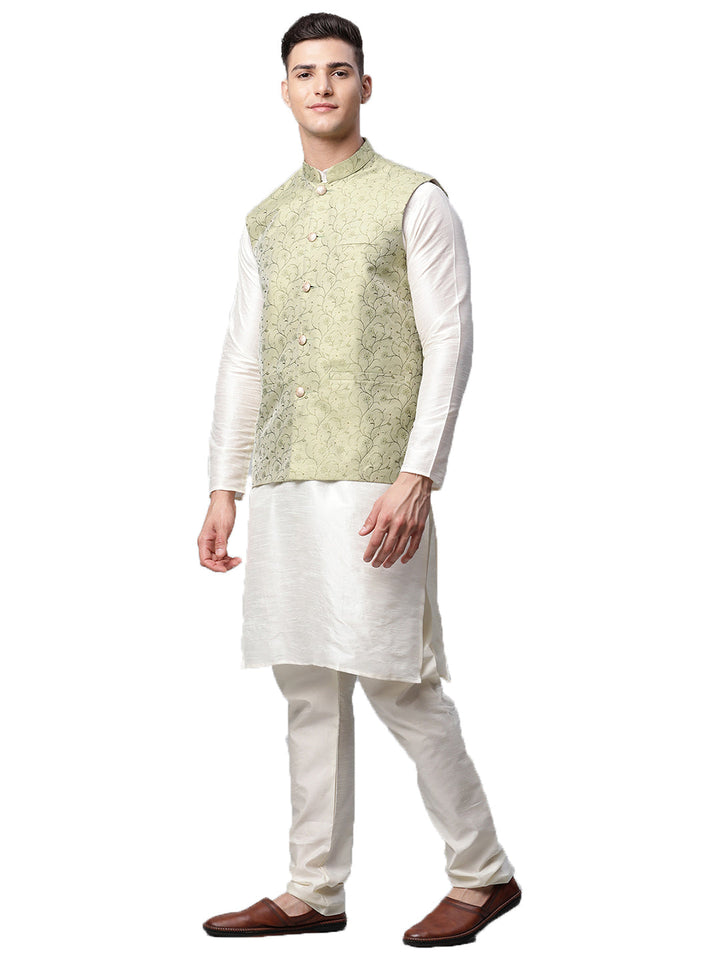 Men Dupion Silk Kurta Pyjama With Nehru Jacket