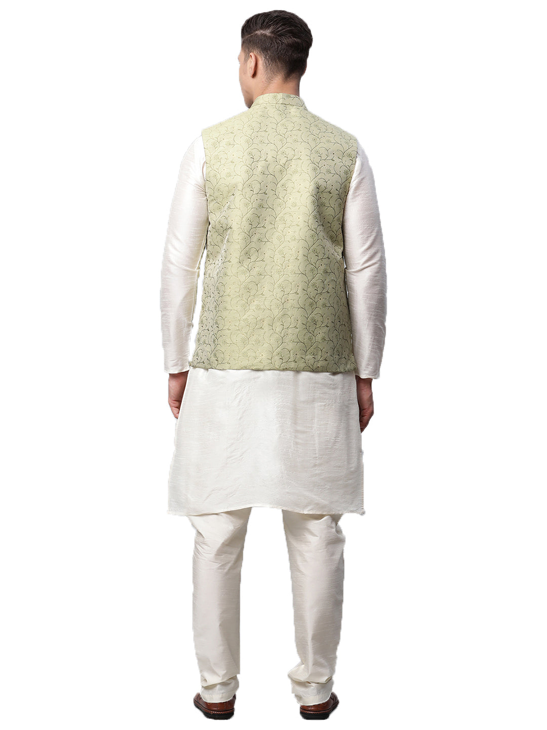 Men Dupion Silk Kurta Pyjama With Nehru Jacket