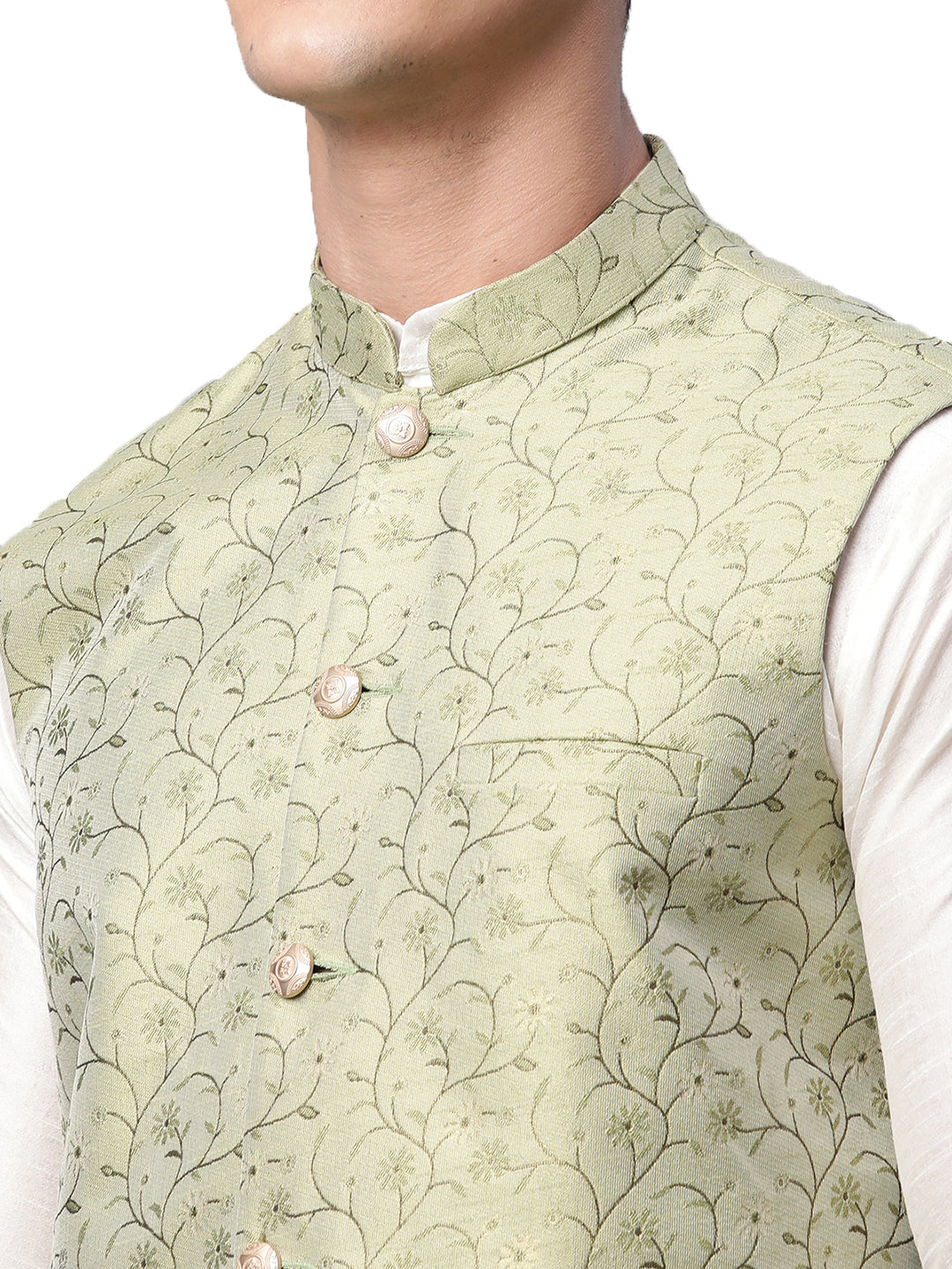 Men Dupion Silk Kurta Pyjama With Nehru Jacket