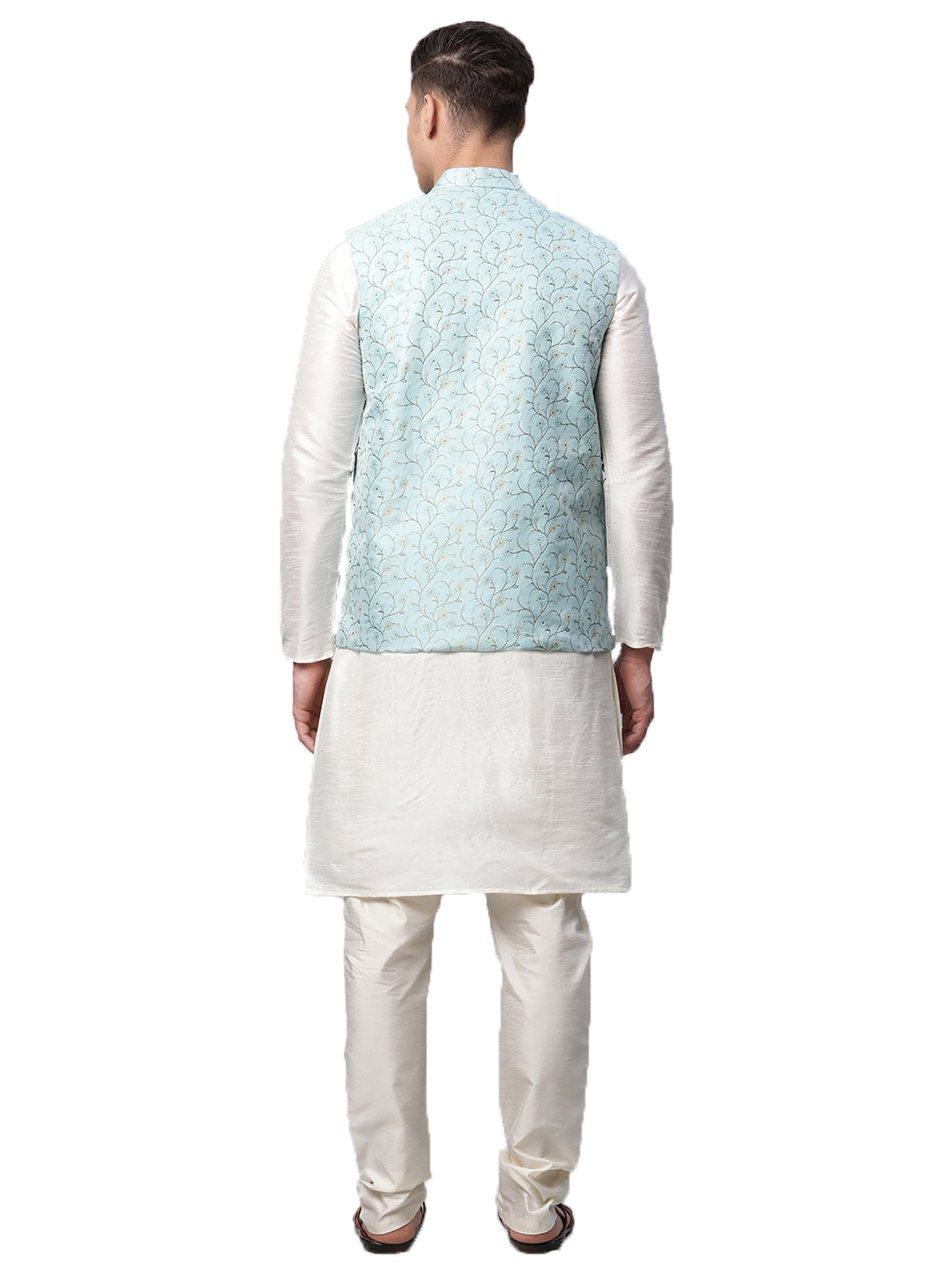 Men Dupion Silk Kurta Pyjama With Nehru Jacket
