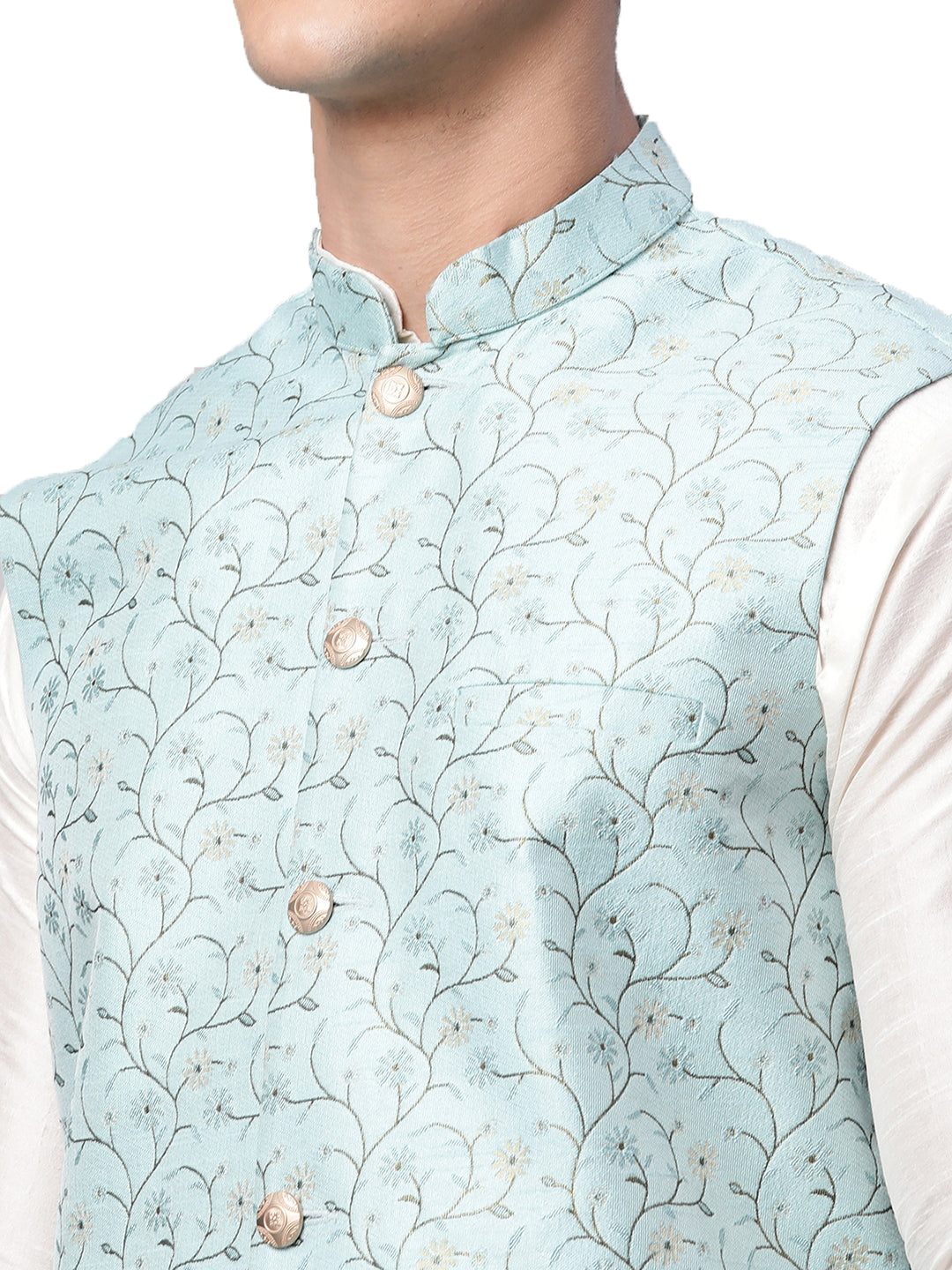 Men Dupion Silk Kurta Pyjama With Nehru Jacket