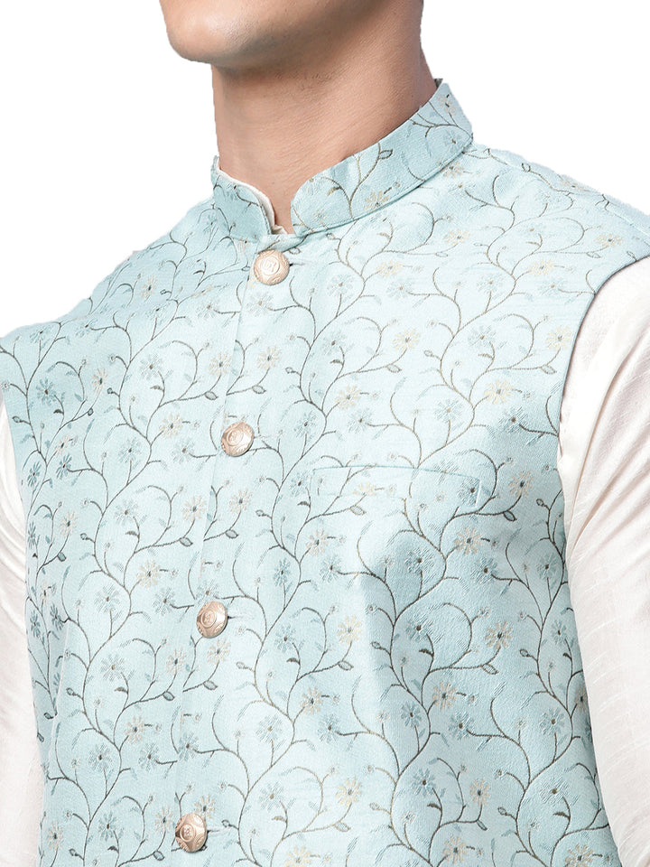 Men Dupion Silk Kurta Pyjama With Nehru Jacket