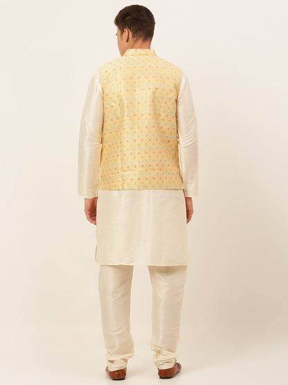 Men'S Solid Kurta Pyjama With Nehru Jacket