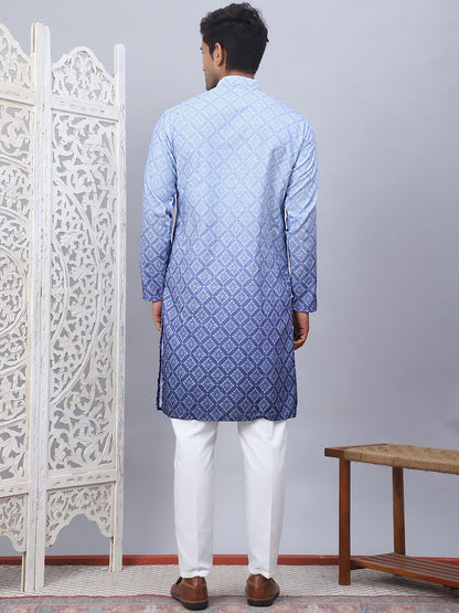 Men'S Blue Ombre Printed Kurta Pyjama Set
