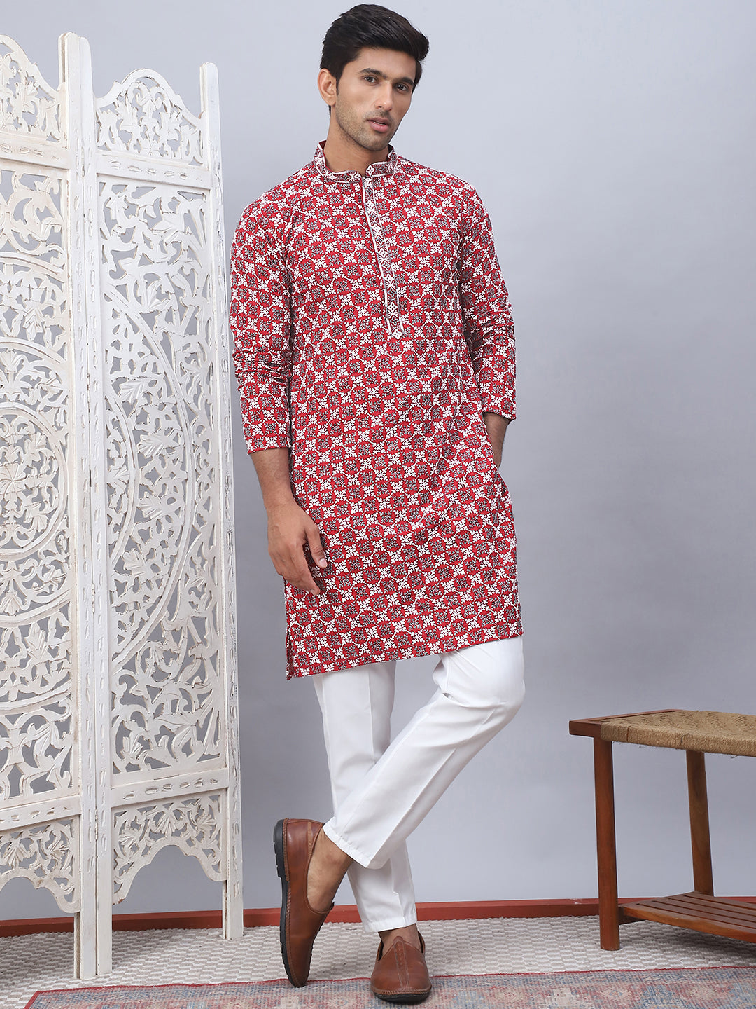 Embroidered Kurta Pyjama For Men.