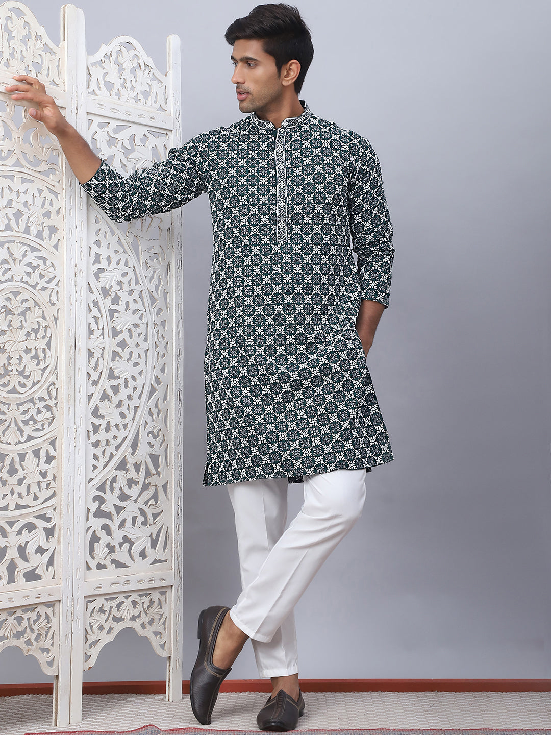Embroidered Kurta Pyjama For Men.
