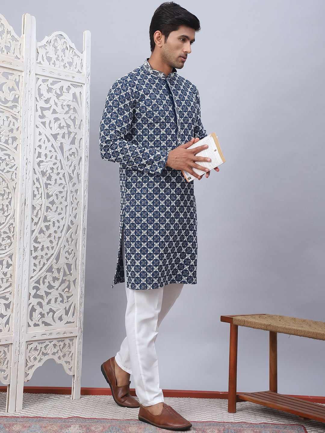 Embroidered Kurta Pyjama For Men.