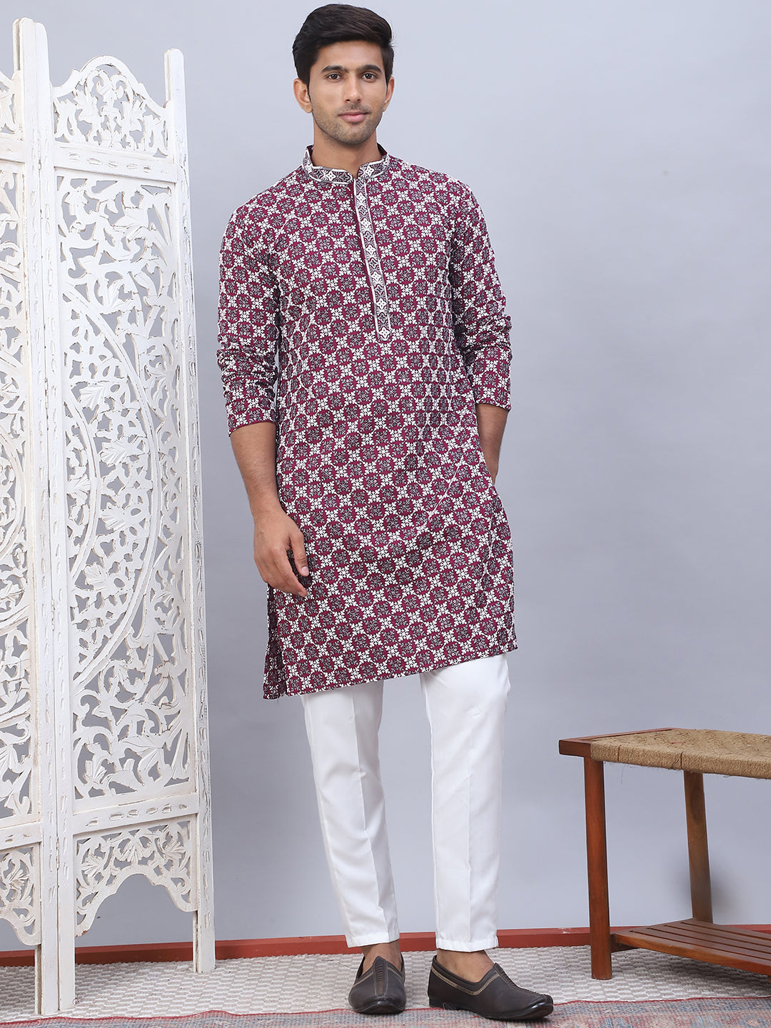 Embroidered Kurta Pyjama For Men.