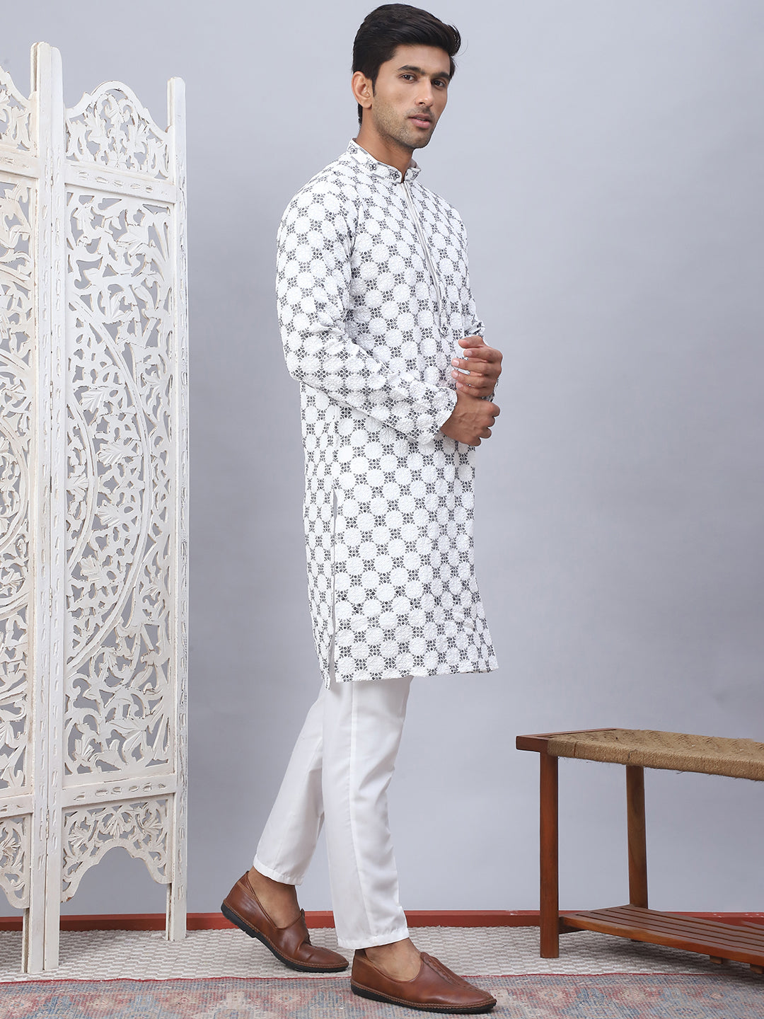Embroidered Kurta Pyjama For Men.