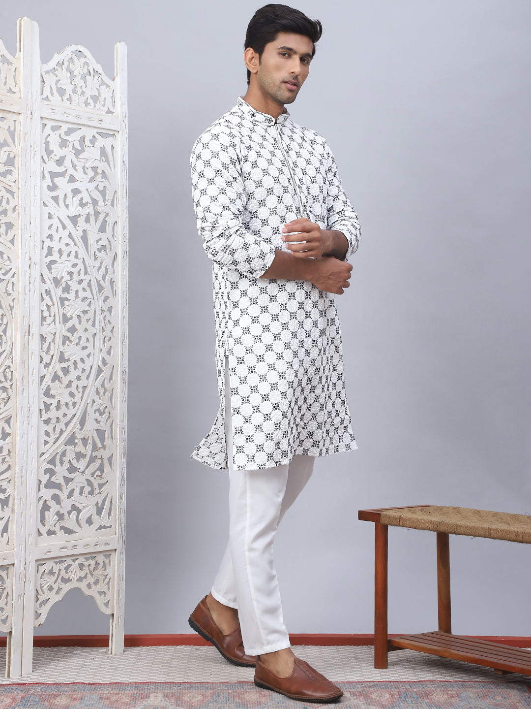 Embroidered Kurta Pyjama For Men.